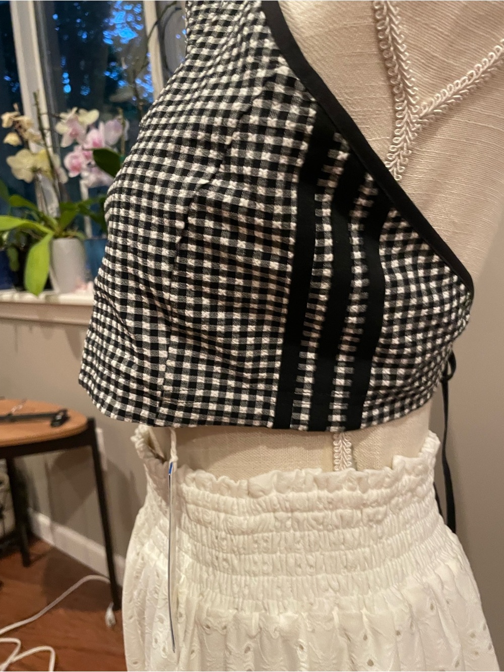 Adidas Black and White Gingham Halter Crop Top - Picture 6 of 10